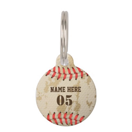 Personalized Vintage Baseball Name Number Retro Pet ID Tag