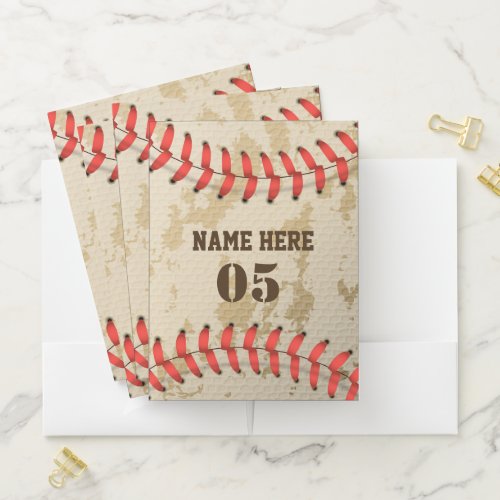 Personalized Vintage Baseball Name Number Retro Pocket Folder