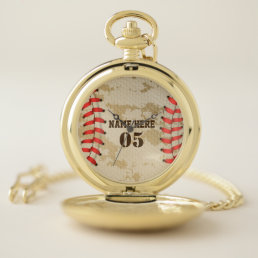 Personalized Vintage Baseball Name Number Retro Pocket Watch