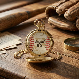 Personalized Vintage Baseball Name Number Retro Pocket Watch