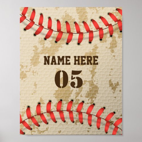 Personalized Vintage Baseball Name Number Retro Poster