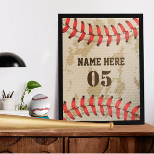Personalized Vintage Baseball Name Number Retro Poster