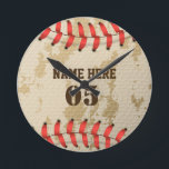 Personalized Vintage Baseball Name Number Retro Round Clock<br><div class="desc">Personalized vintage baseball name number retro design  can be good for you if you love Baseball. Or it could be a great gift for those who loves baseball.</div>