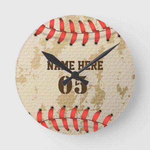 Personalized Vintage Baseball Name Number Retro Round Clock