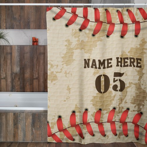 Personalized Vintage Baseball Name Number Retro Shower Curtain