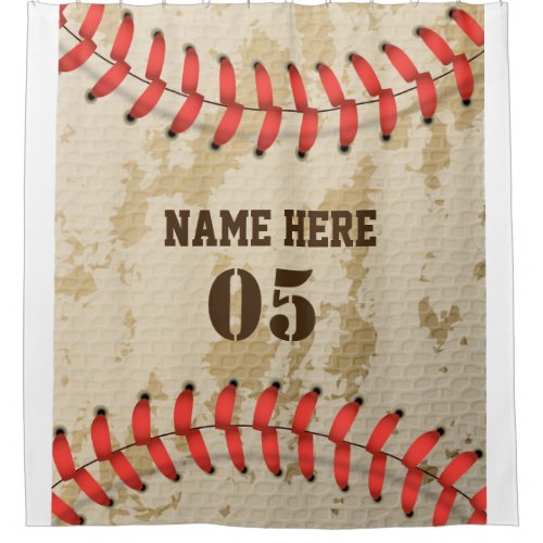 Personalized Vintage Baseball Name Number Retro Shower Curtain