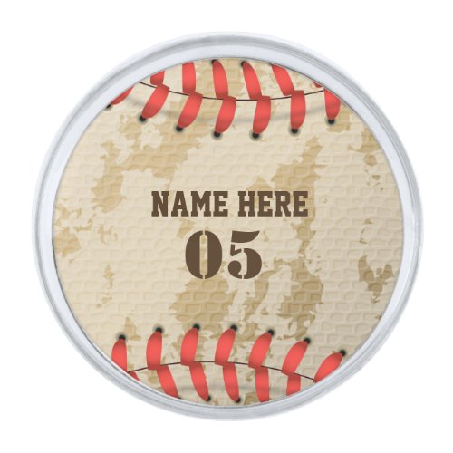 Personalized Vintage Baseball Name Number Retro Silver Finish Lapel Pin