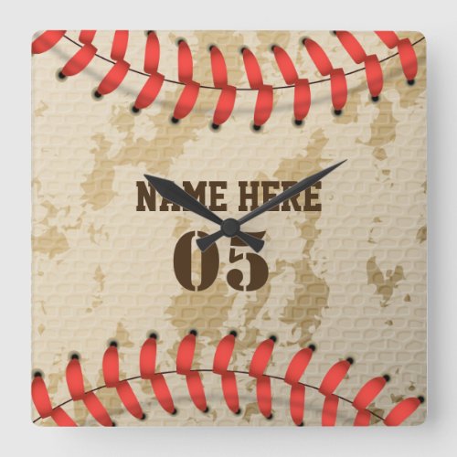Personalized Vintage Baseball Name Number Retro Square Wall Clock