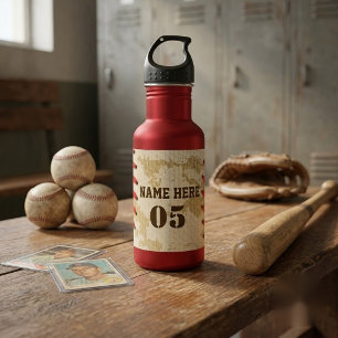 Personalized Vintage Baseball Name Number Retro Stainless Steel Water Bottle