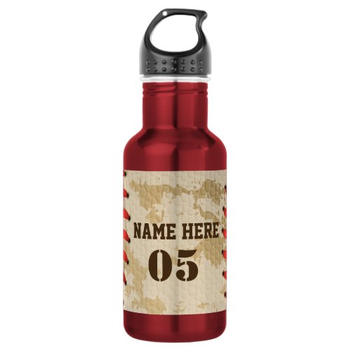 Personalized Vintage Baseball Name Number Retro Stainless Steel Water Bottle