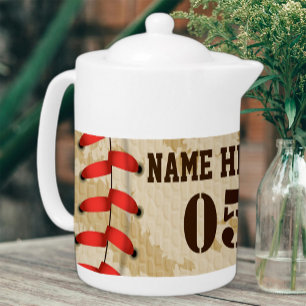 Personalized Vintage Baseball Name Number Retro Teapot