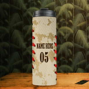 Personalized Vintage Baseball Name Number Retro Thermal Tumbler