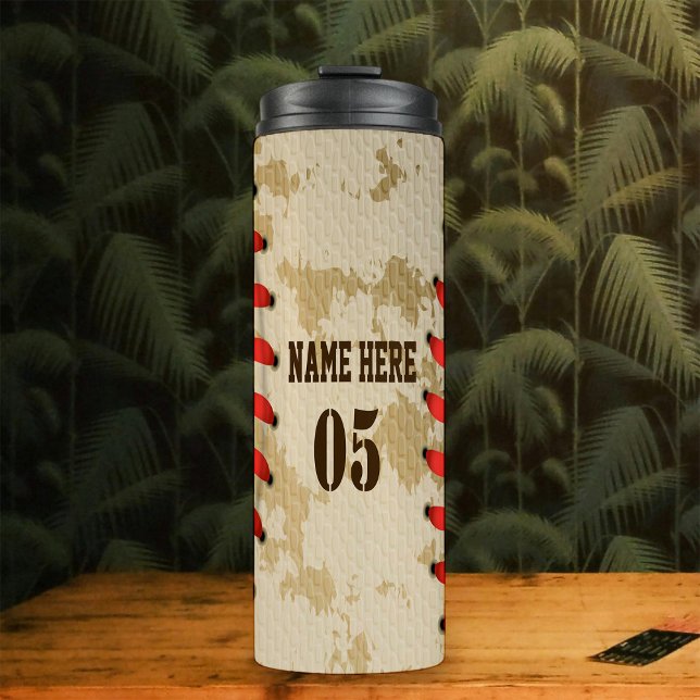 Personalized Vintage Baseball Name Number Retro Thermal Tumbler (Creator Uploaded)