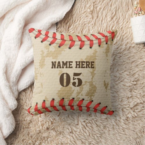 Personalized Vintage Baseball Name Number Retro Throw Pillow
