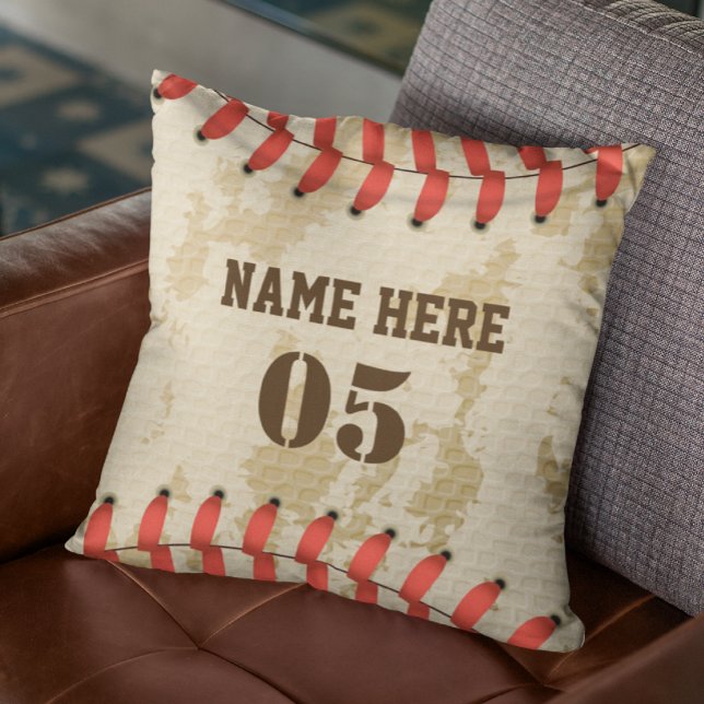 Personalized Vintage Baseball Name Number Retro Throw Pillow (Creator Uploaded)
