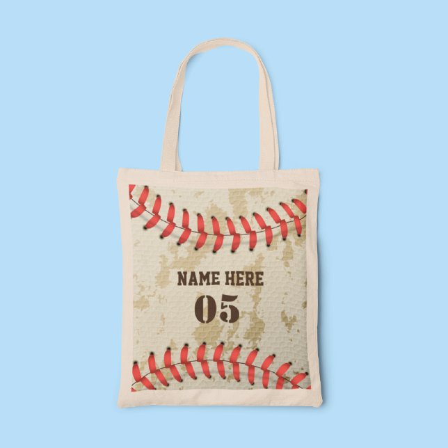 Personalized Vintage Baseball Name Number Retro Tote Bag (Creator Uploaded)