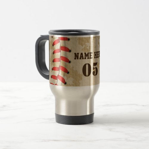 Personalized Vintage Baseball Name Number Retro Travel Mug