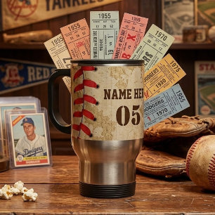 Personalized Vintage Baseball Name Number Retro Travel Mug