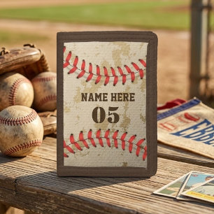 Personalized Vintage Baseball Name Number Retro Tri-fold Wallet