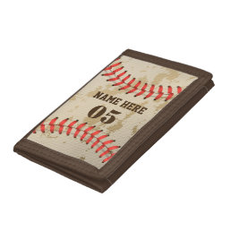 Personalized Vintage Baseball Name Number Retro Trifold Wallet