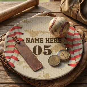 Personalized Vintage Baseball Name Number Retro Trinket Tray