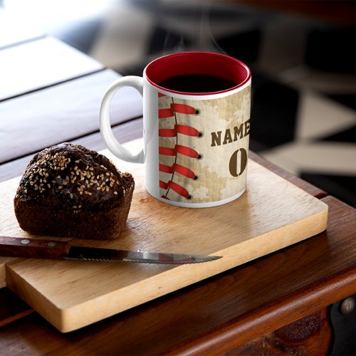 Personalized Vintage Baseball Name Number Retro Two_Tone Coffee Mug