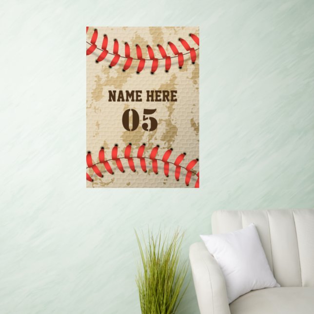 Personalized Vintage Baseball Name Number Retro Wall Decal (Living Room)