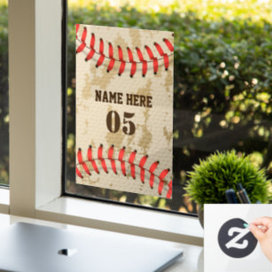Personalized Vintage Baseball Name Number Retro Window Cling