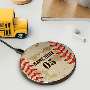 Personalized Vintage Baseball Name Number Retro Wireless Charger