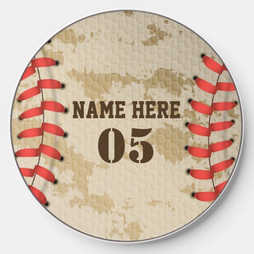 Personalized Vintage Baseball Name Number Retro Wireless Charger