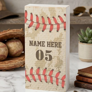 Personalized Vintage Baseball Name Number Retro Wooden Box Sign