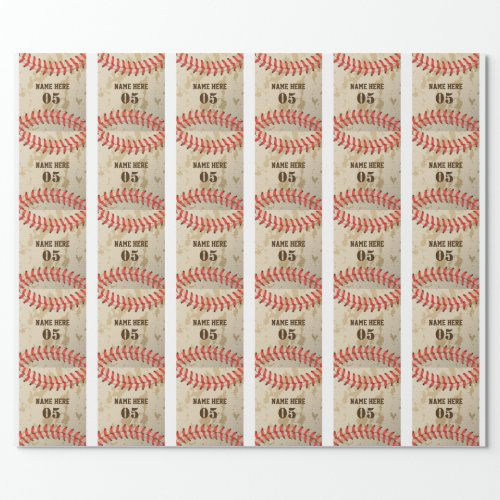 Personalized Vintage Baseball Name Number Retro Wrapping Paper