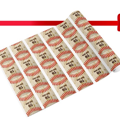 Personalized Vintage Baseball Name Number Retro Wrapping Paper