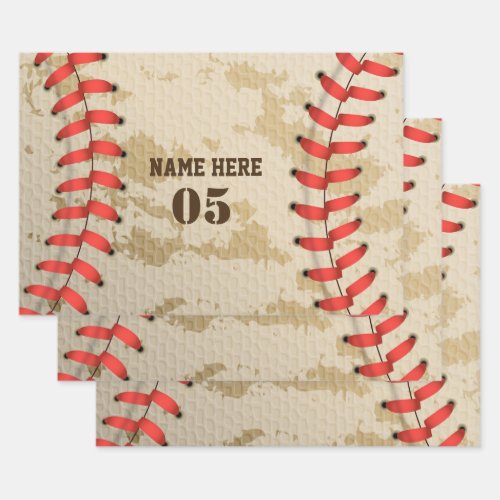 Personalized Vintage Baseball Name Number Retro Wrapping Paper Sheets