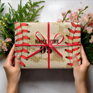 Personalized Vintage Baseball Name Number Retro Wrapping Paper Sheets