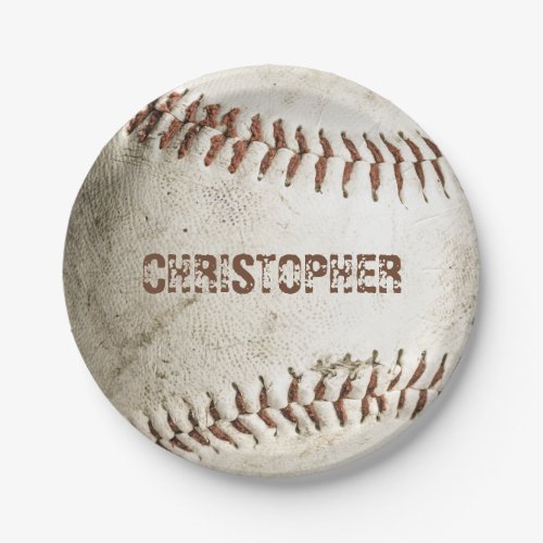 Personalized Vintage Baseball Paper Plates