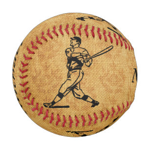 Personalized Vintage Baseball Player on Aged Jute