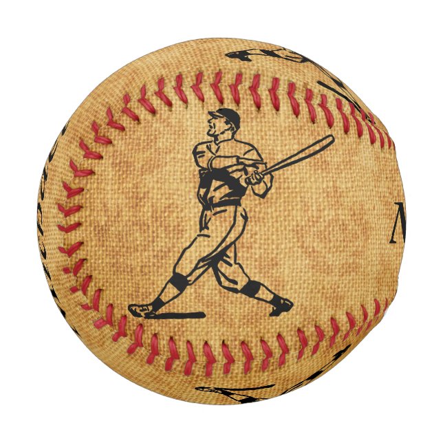 Personalized Vintage Baseball Player on Aged Jute (Front Left)