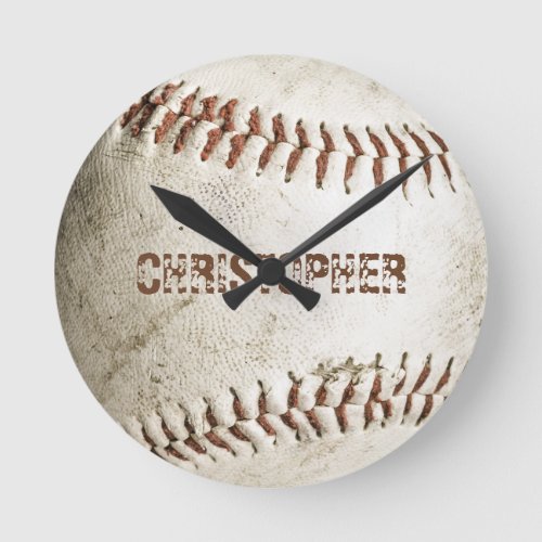 Personalized Vintage Baseball Round Clock