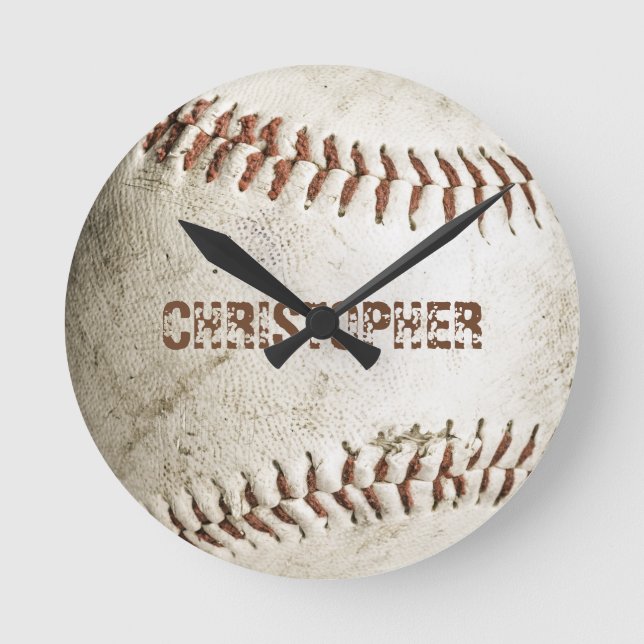 Personalized Vintage Baseball Round Clock (Front)