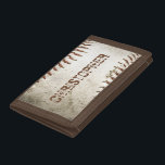 Personalized Vintage Baseball Trifold Wallet<br><div class="desc">A photo of a worn baseball provides the background for this personalized design,  featuring a customizable name in distressed font in a shade of reddish brown that matches the stitching. Ideal for the baseball or sports fan on your gift list.</div>