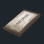 Personalized Vintage Baseball Trifold Wallet<br><div class="desc">A photo of a worn baseball provides the background for this personalized design,  featuring a customizable name in distressed font in a shade of reddish brown that matches the stitching. Ideal for the baseball or sports fan on your gift list.</div>