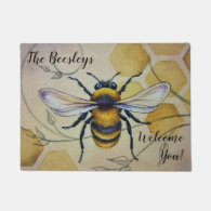 Personalized Vintage Bee No. 1 and Honeycomb Art Doormat