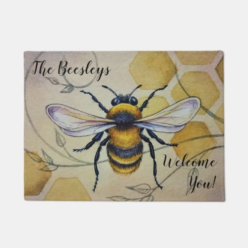 Personalized Vintage Bee No 1 and Honeycomb Art Doormat