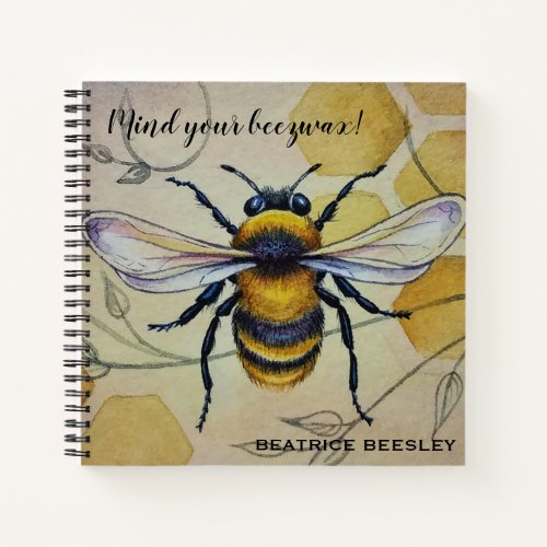 Personalized Vintage Bee No 1 and Honeycomb Art Notebook