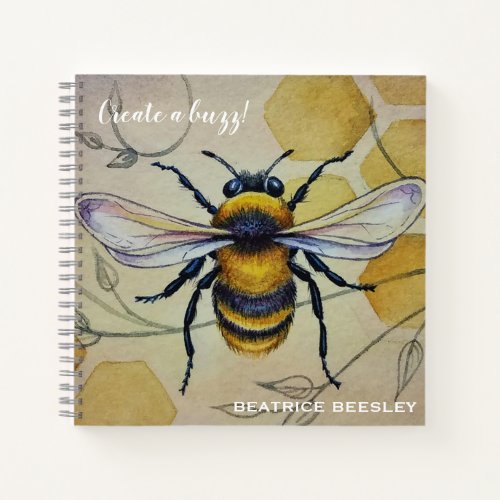 Personalized Vintage Bee No 1 and Honeycomb Art Notebook