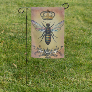 Personalized Vintage Bee No. 3 Queen Crown Art Garden Flag