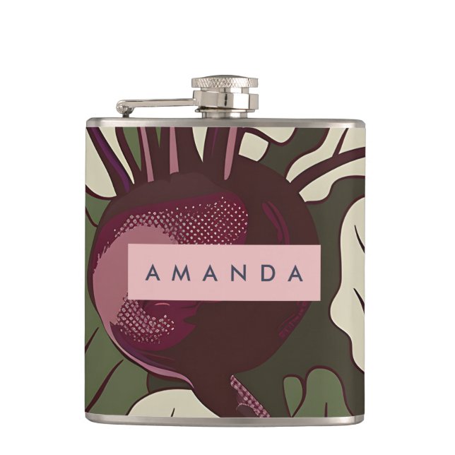 Personalized Vintage Beetroot Garden Art Design Flask (Front)