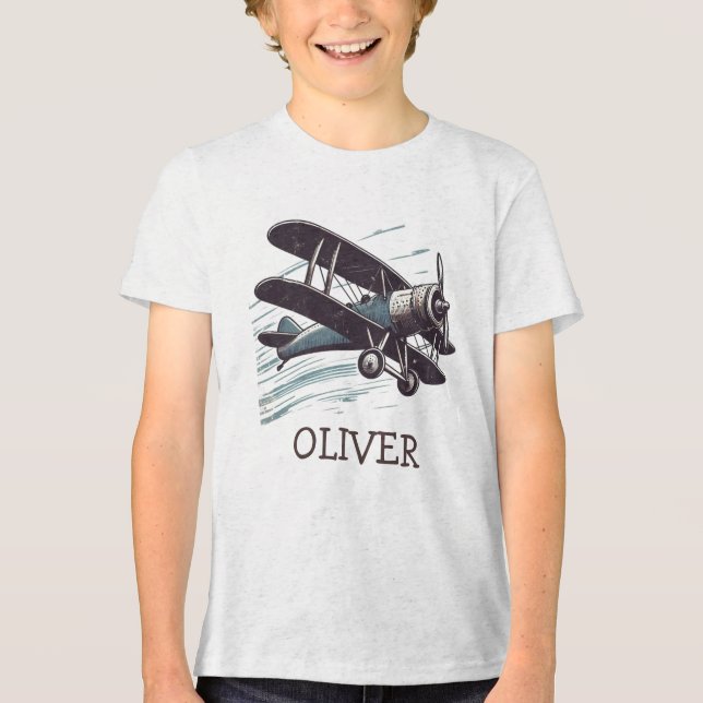  Personalized Vintage Biplane Aviator Tri-Blend Shirt (Front)