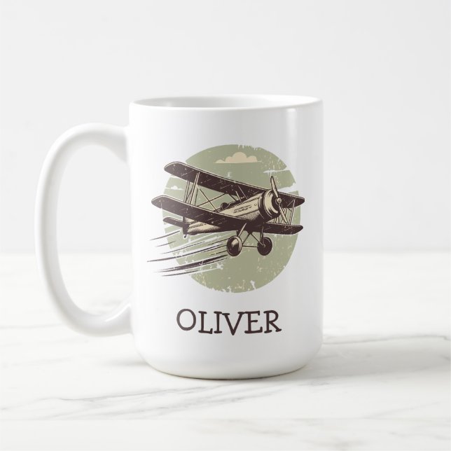  Personalized Vintage Biplane Coffee Mug (Left)